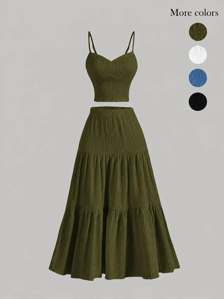Women Sleeveless Pleated Maxi Skirt Set