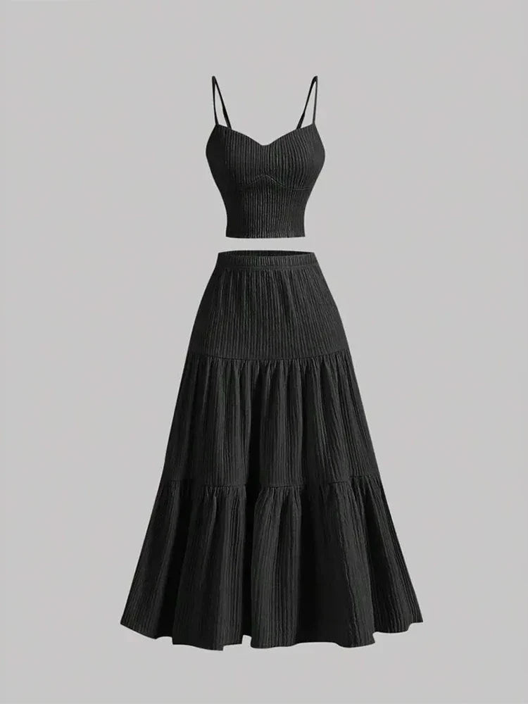 Women Sleeveless Pleated Maxi Skirt Set