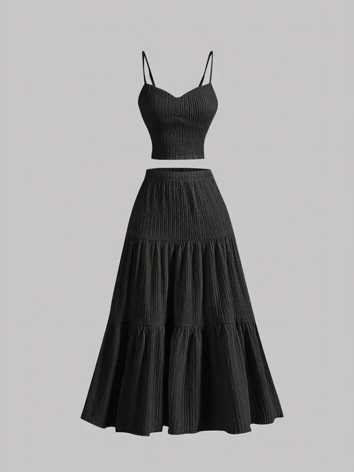 Women Sleeveless Pleated Maxi Skirt Set