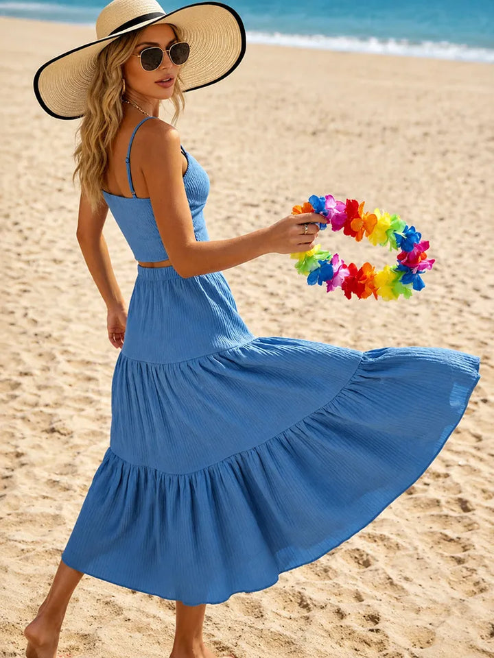Women Sleeveless Pleated Maxi Skirt Set