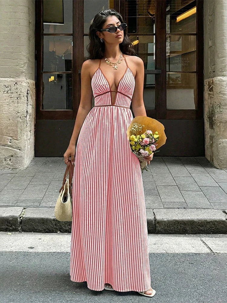Women’s Striped Halter Neck Maxi Dress