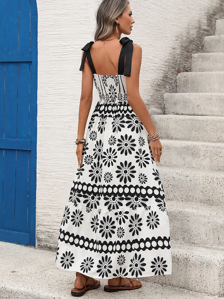Printed Halter Backless Maxi Dress