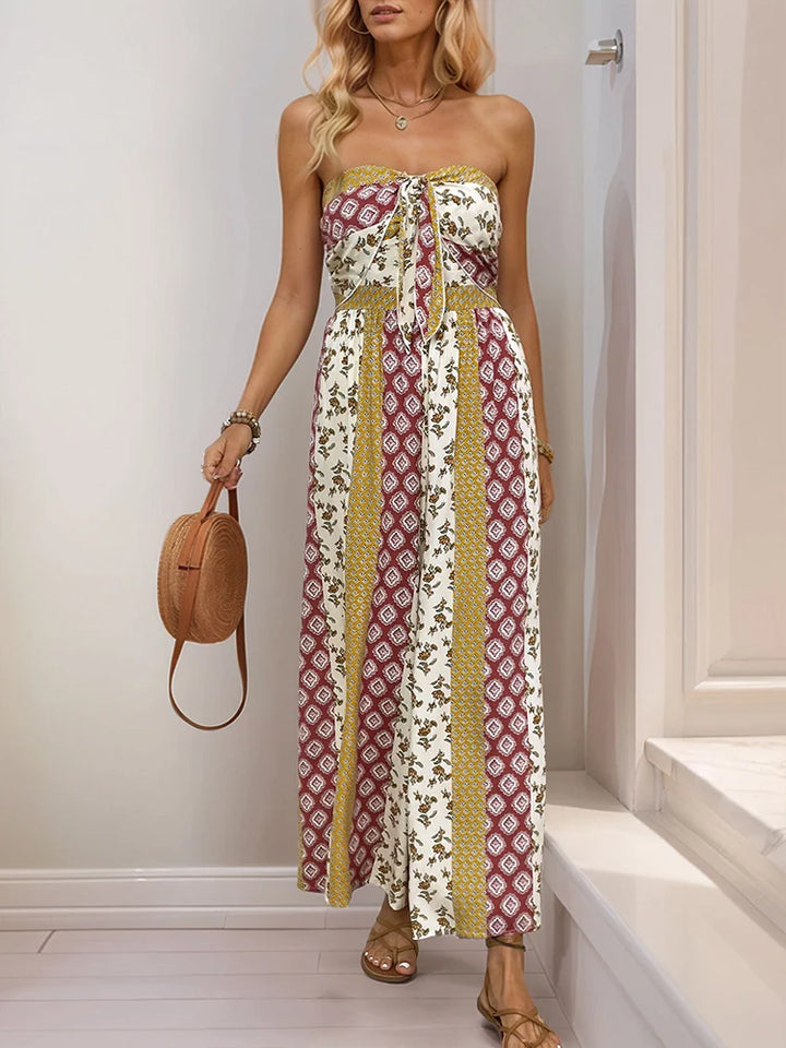 Sleeveless Back Tie Abstract Print Wide Leg Jumpsuit