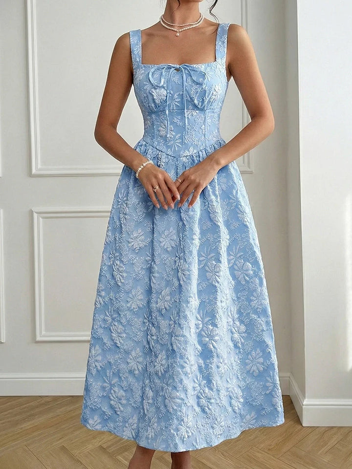 Women's Casual Sleeveless Square Neck Jacquard Flowy Maxi Dress