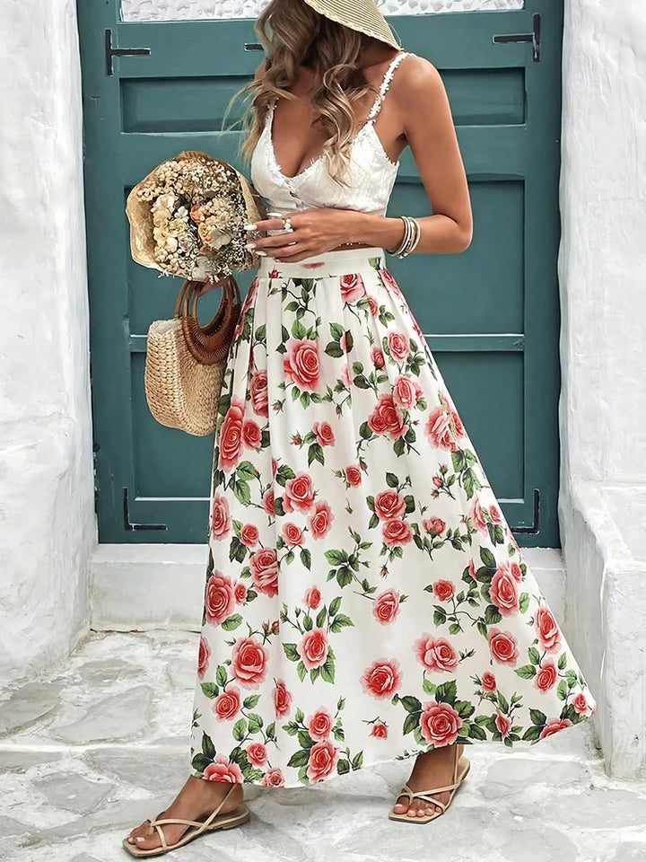 Women's Pleated Skirt Chiffon Elastic Waist A-Line Midi Length Skirt