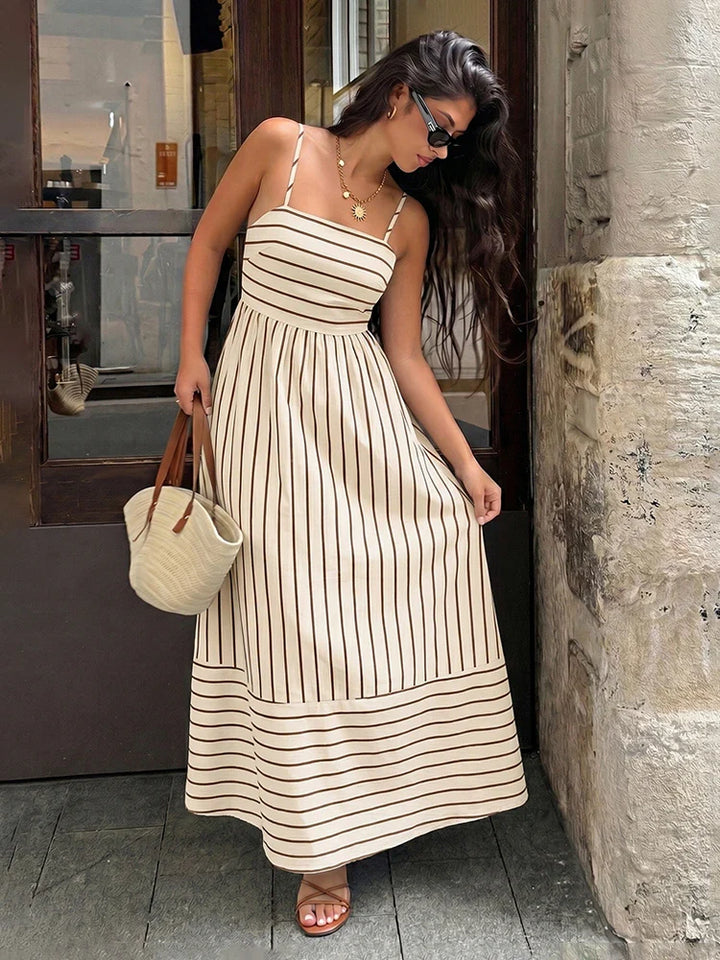 Women's Striped Spaghetti Strap Maxi Dress