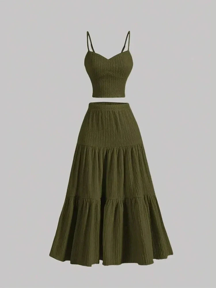Women Sleeveless Pleated Maxi Skirt Set