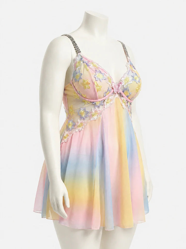 Romantic Floral Embroidered Plus Size Babydoll
