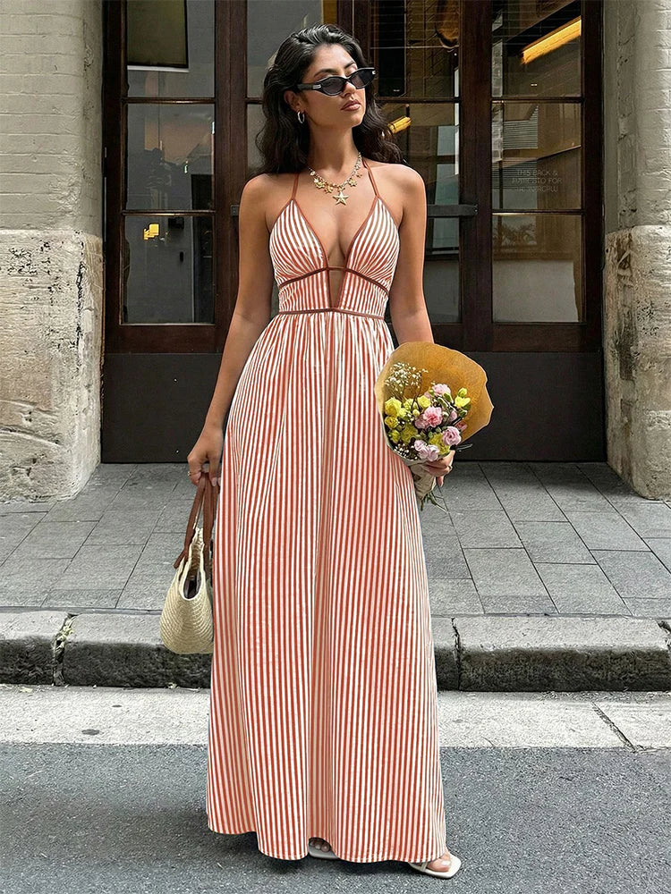 Women’s Striped Halter Neck Maxi Dress