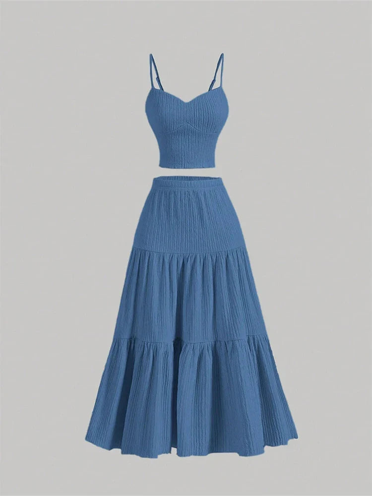Women Sleeveless Pleated Maxi Skirt Set