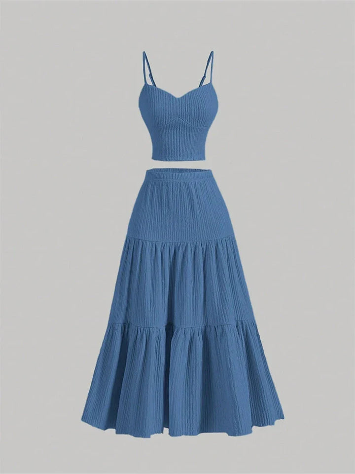 Women Sleeveless Pleated Maxi Skirt Set