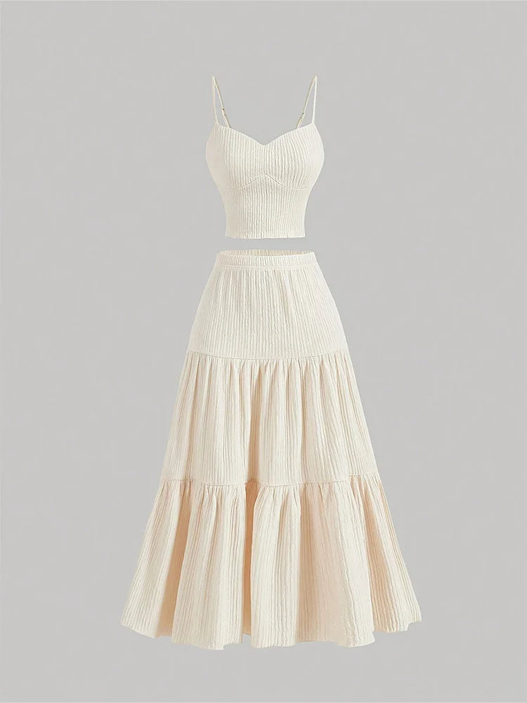 Women Sleeveless Pleated Maxi Skirt Set
