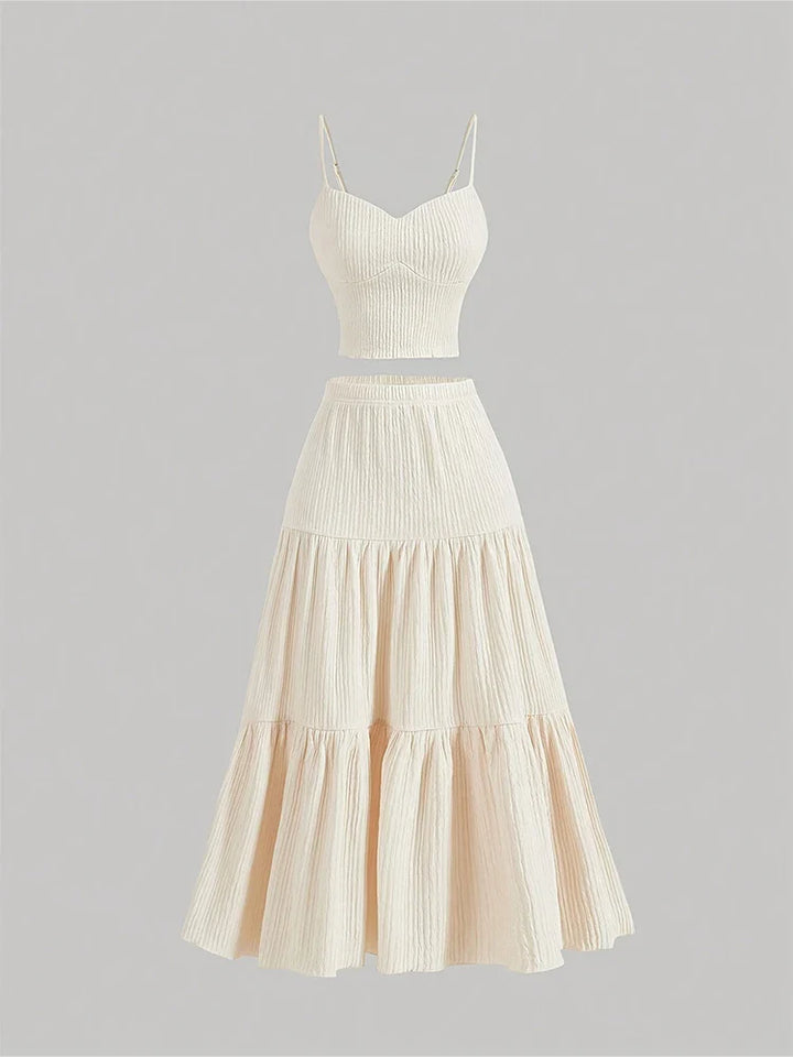 Women Sleeveless Pleated Maxi Skirt Set